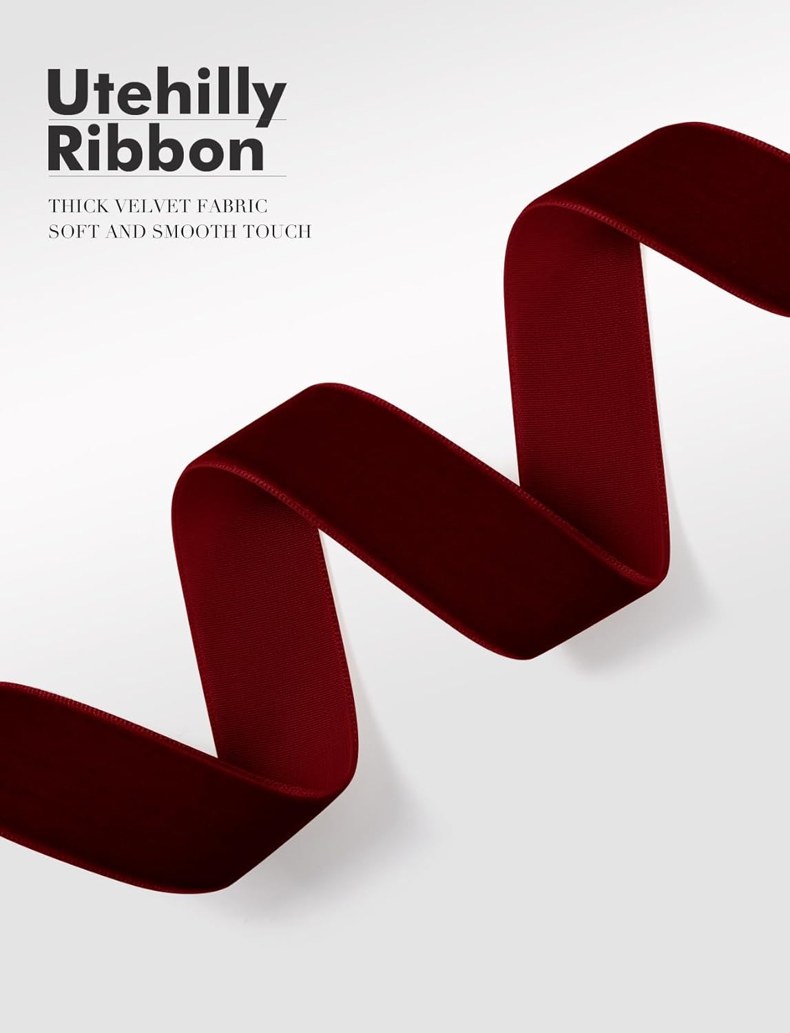 Burgundy Christmas Velvet Ribbon for Tree, Gift Wrapping, Flower Bouquet, Wreath Decorations, Bow Making 3/8'', 25 Yards