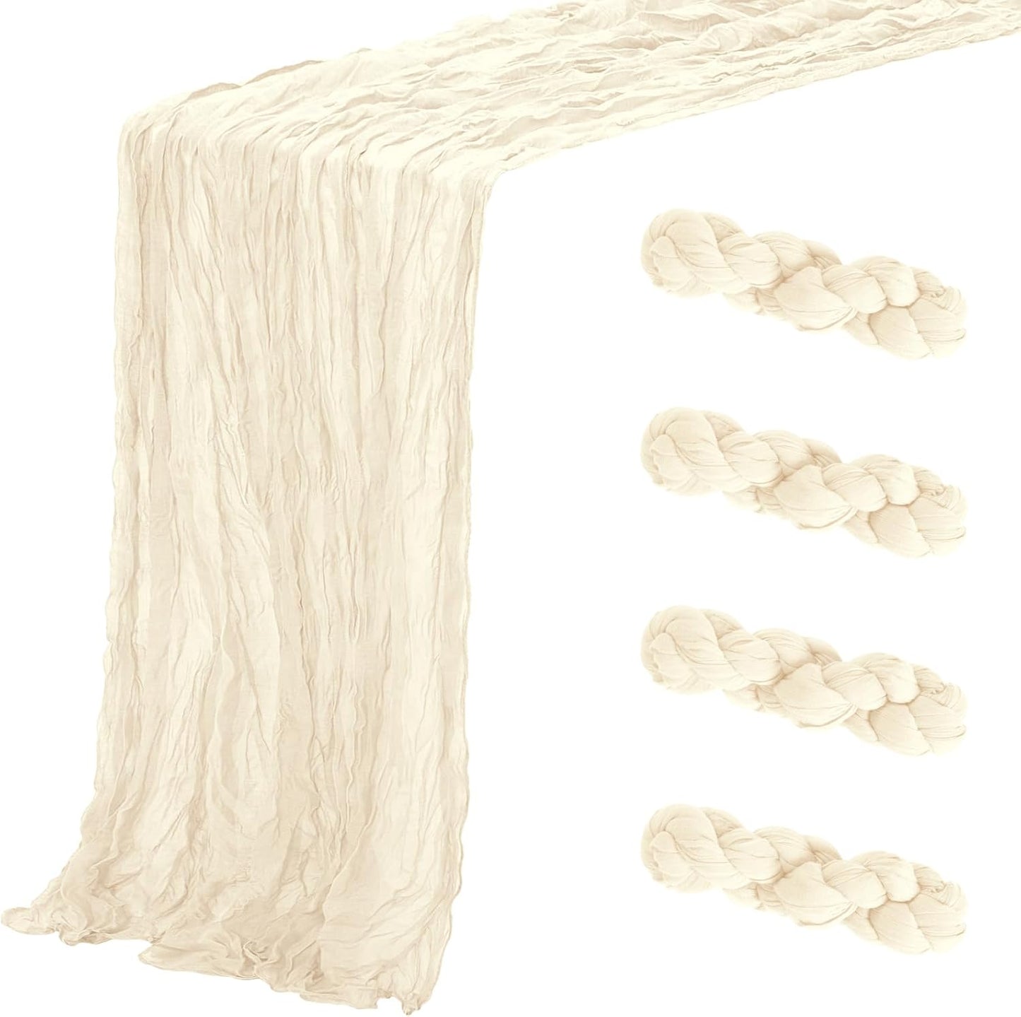 Aktor 4 Pack Ivory Table Runner Boho Cheesecloth Table Runner Semi Sheer Gauze Fabric Runners for Wedding Birthday Baby Shower Party Boho Table Decoration（Ivory）