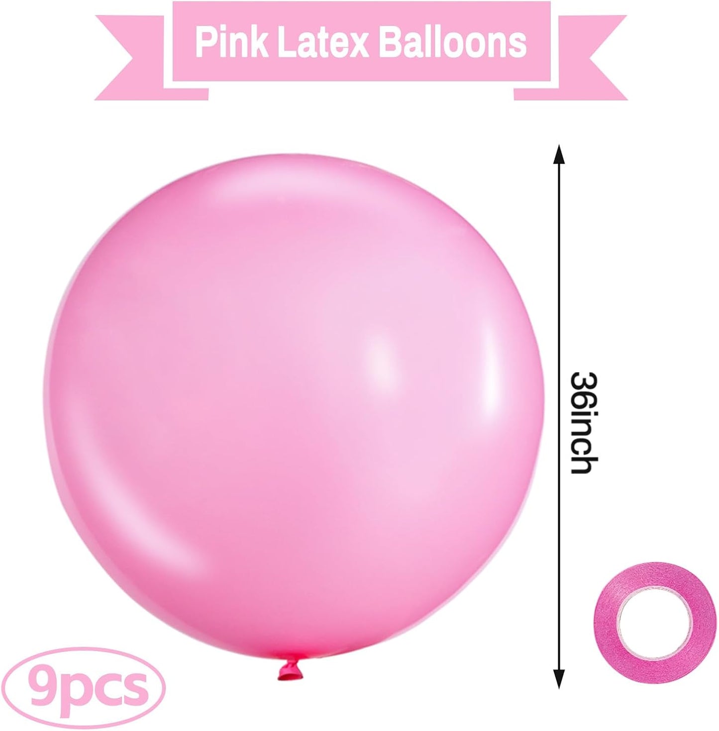 KAWKALSH Pink Balloons 9pcs 36 Inch Extra Large Big Jumbo Giant Matte Pink Balloons for Baby Shower Valentine's Day Princess Bridal Shower Bachelorette Birthday Party Decorations