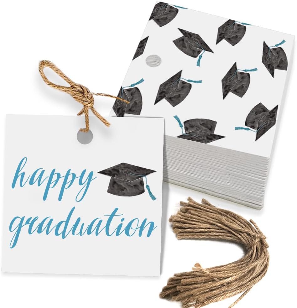 50 Pcs Graduation Gift Tags, Congrats Grad Party Favors Gift Tags for High School or Happy College Graduation Party Decoration Supplies (Blue, 2.2 * 2.2)