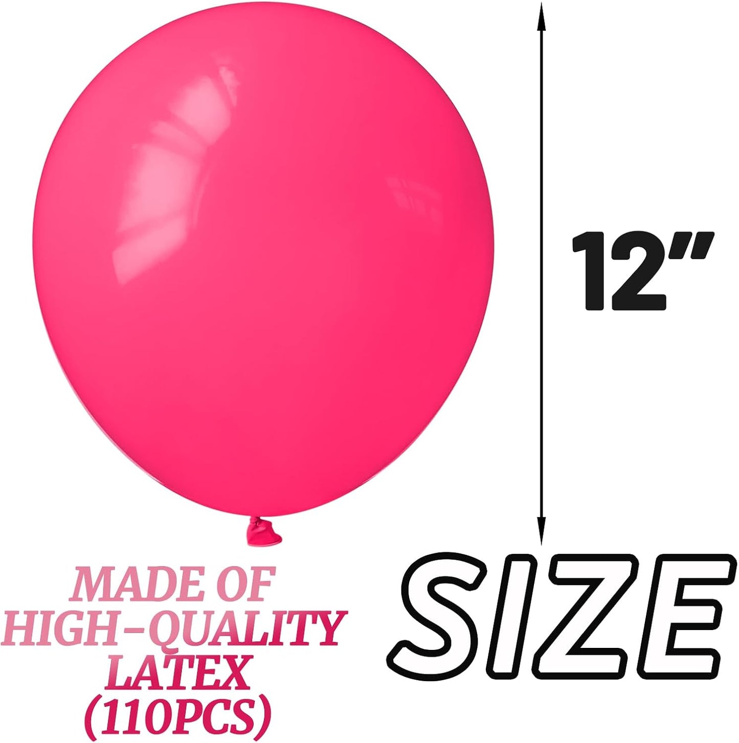 110pcs Hot Pink Balloon 12 inch, Hot Pink Latex Balloons for Birthday Party Baby Shower Wedding(with 2 Ribbons).
