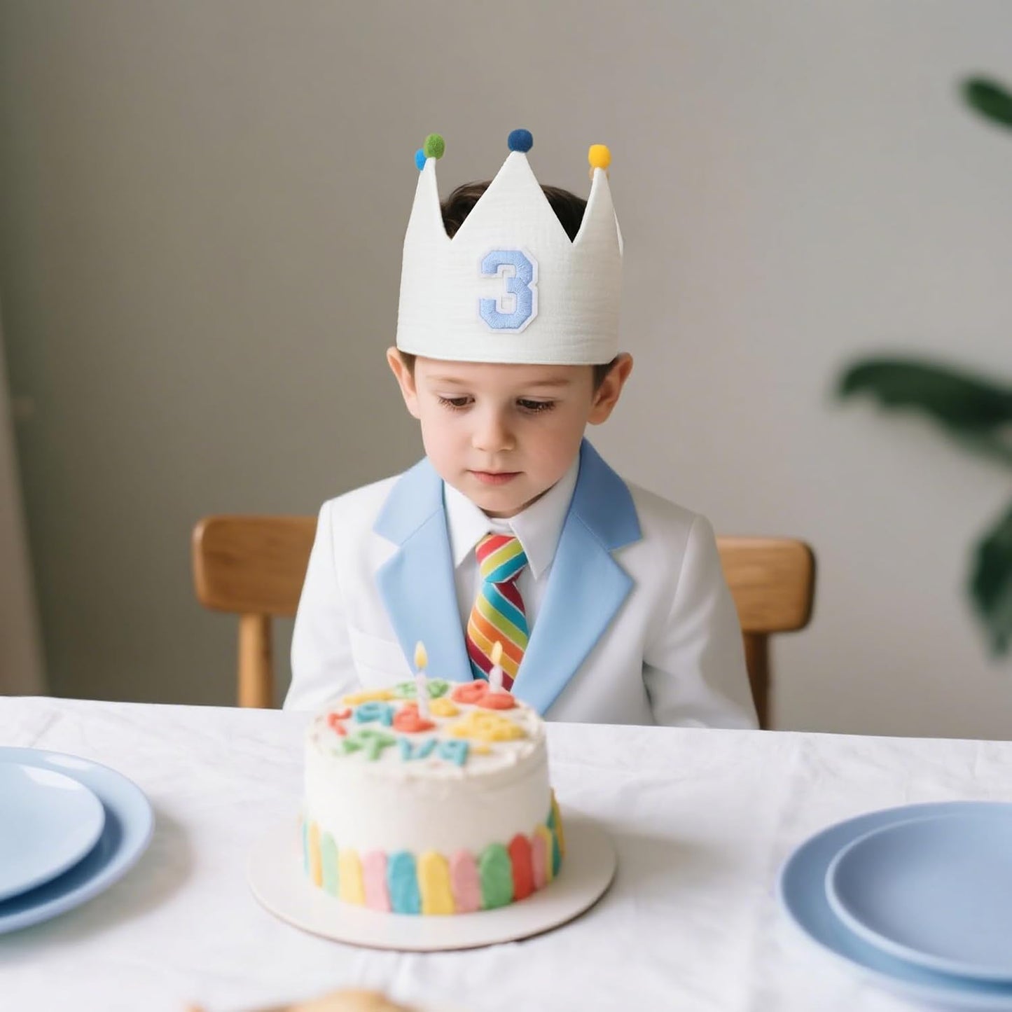 Muslin Crown Hat 1-3 Birthday For Baby Boy Girl Party Decoration Blue Pink Headband