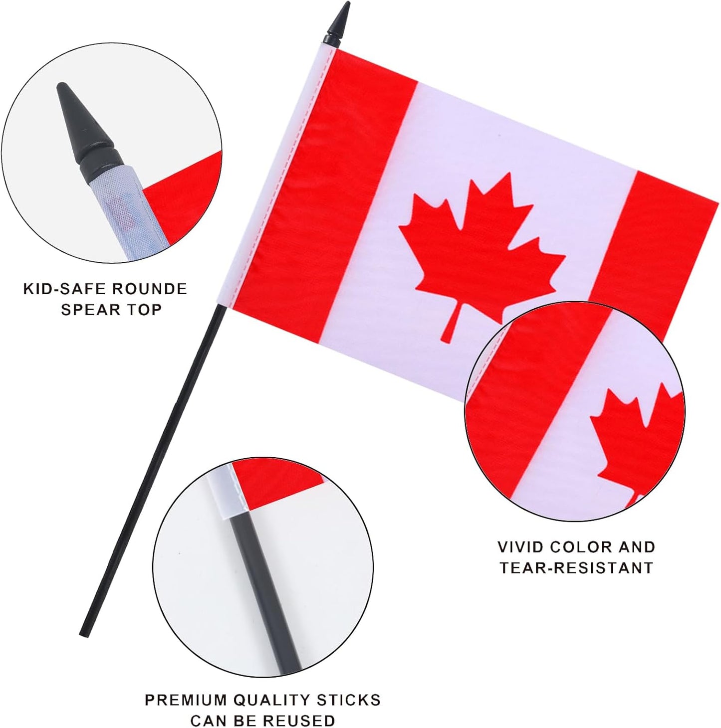 Canada Desk Flag 12" Solid Pole Deluxe Set Canadian Flags Banner Mini Small Canada Office Table Flags with Black Stand Base Desktop Decorations(2Pack)