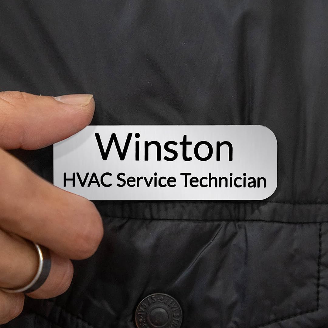 Name Tag/Badge Blanks - 100 Pack - 1" X 3" (Brushed Silver) Round Corners, Magnetic Backing