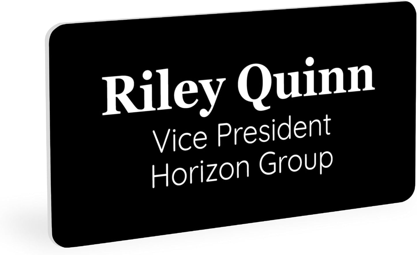 ExcelMark Custom Name Tag - Engraved Name Badge with Pin or Magnetic Backing, 16 Colors, 6 Fonts, and 2 Sizes to Choose from (Black w/White Letters, 1.5"x 3")
