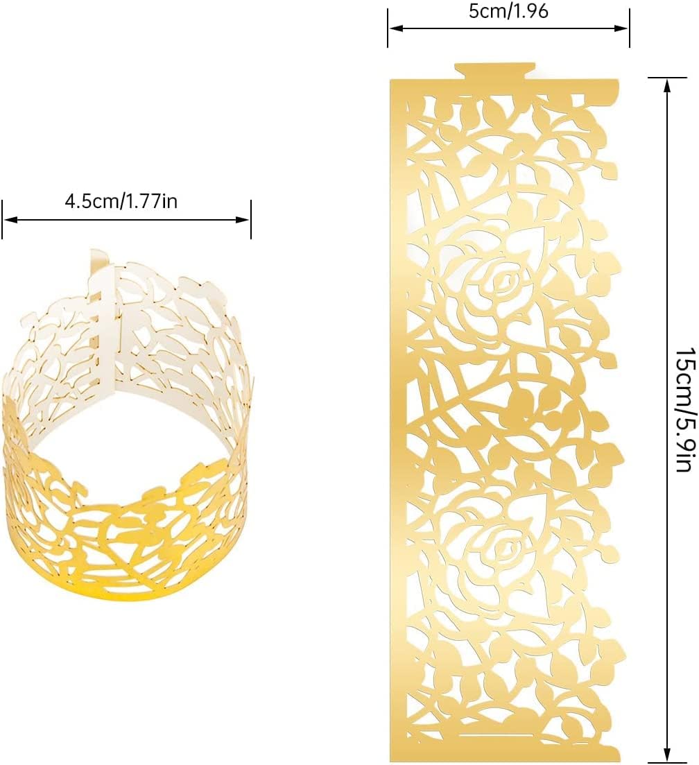 150PCS Rose Flower Paper Napkin Rings, Simple Napkin Holders Dinner Tables Rings Elegant Ornament Table Setting Decoration for Wedding, Christmas, Thanksgiving, Holiday, Party (Gold)