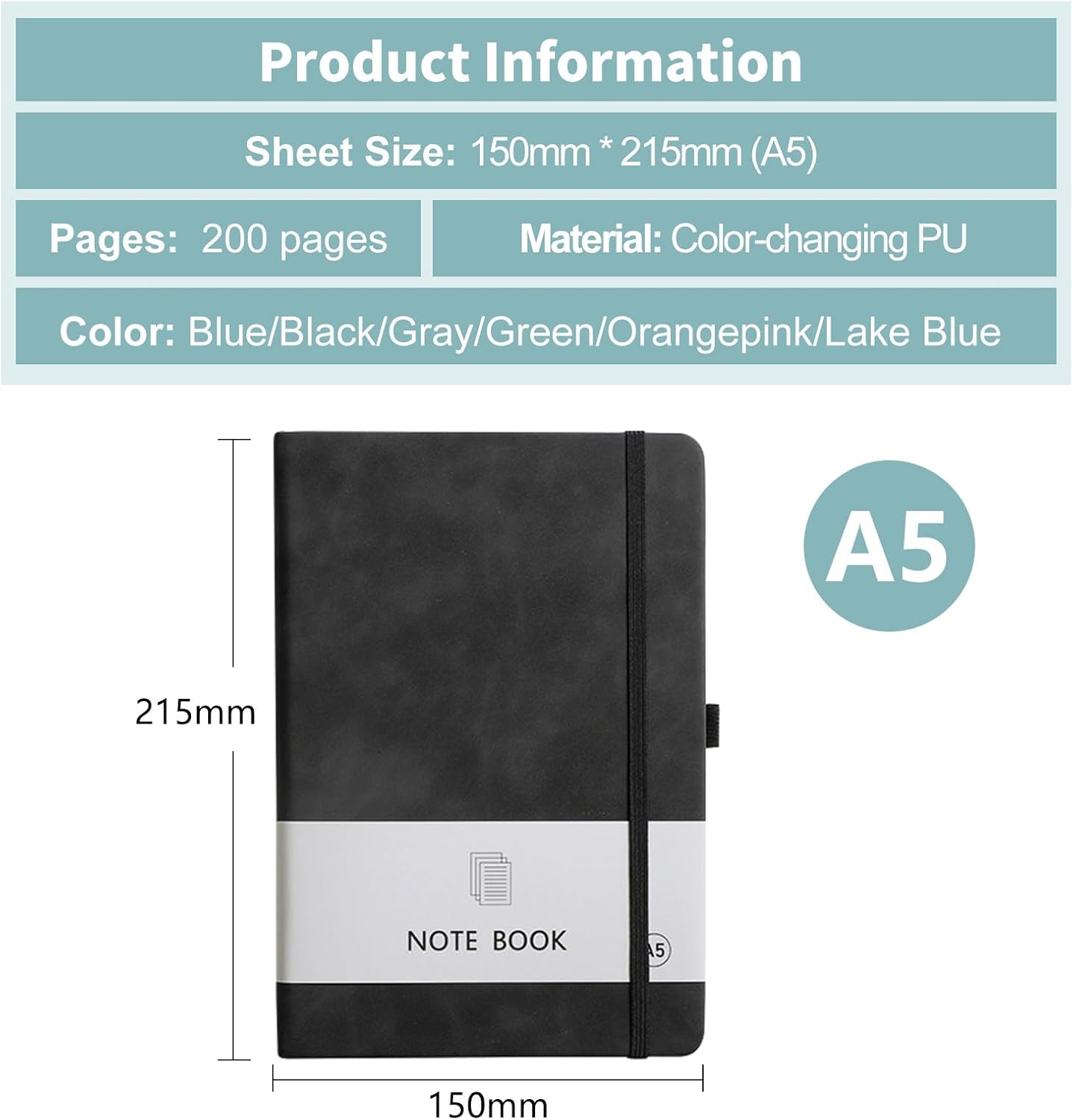 Custom Notebook Personalized Journal Notebook PU Leather A5 Can Customized with Logo/Text/Image- 192 Lined Pages 8.3 x 5.9 Inch, Pen Loop, Elastic Band, Blue Hardcover