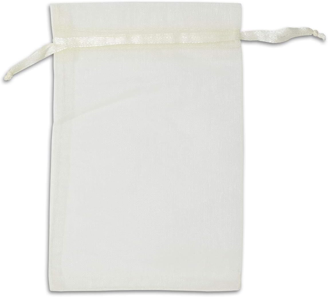 TheDisplayGuys 100-Pack 6x8 Cream/Beige Sheer Organza Gift Bags with Drawstring, Jewelry Candy Treat Wedding Party Favors Mesh Pouch