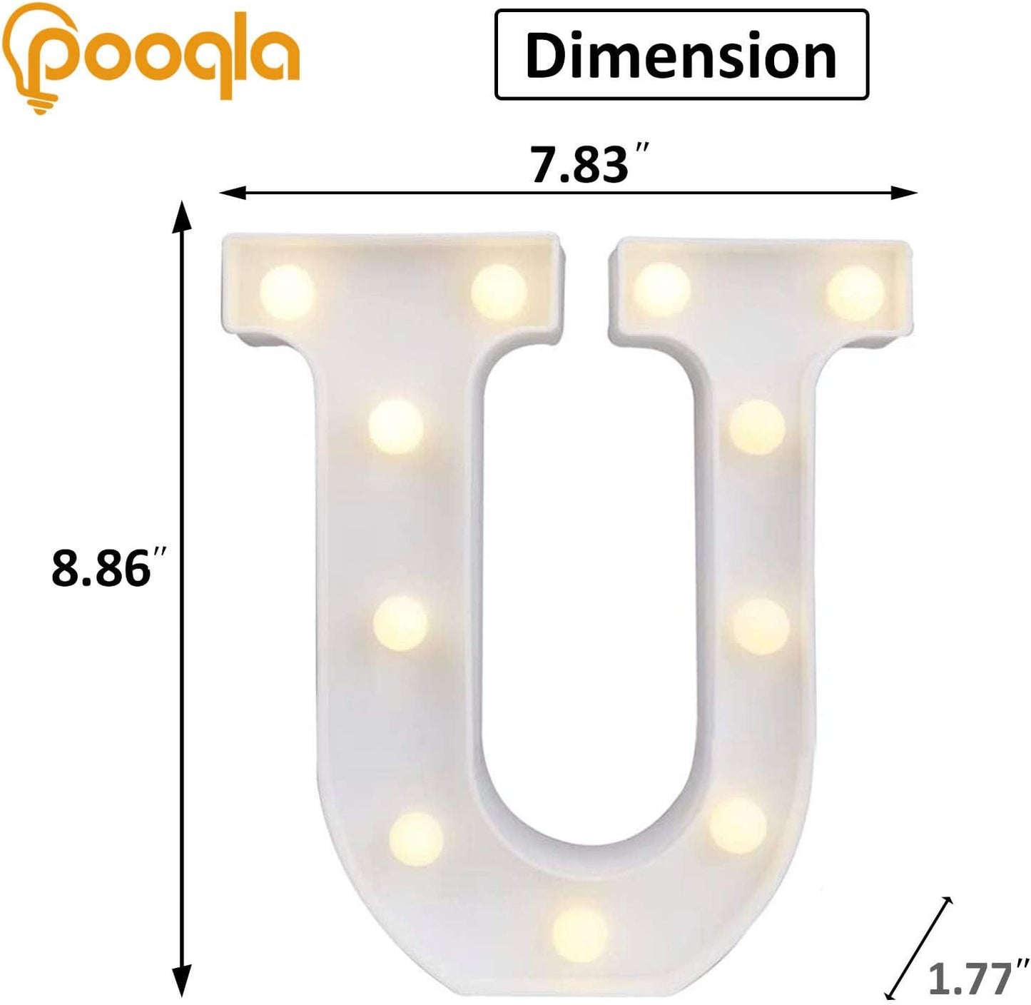 Pooqla LED Marquee Letter Lights Sign, Light Up Alphabet Letter for Home Party Wedding Decoration U