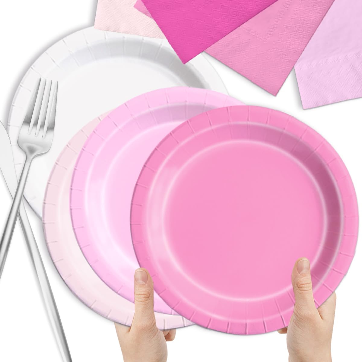 CMUSKO Pink Birthday Decorations-60Pcs Light Pink Plates and Napkins Kit Girls Gradient Pink Party Supplies for Birthday,Wedding, Bridal Shower