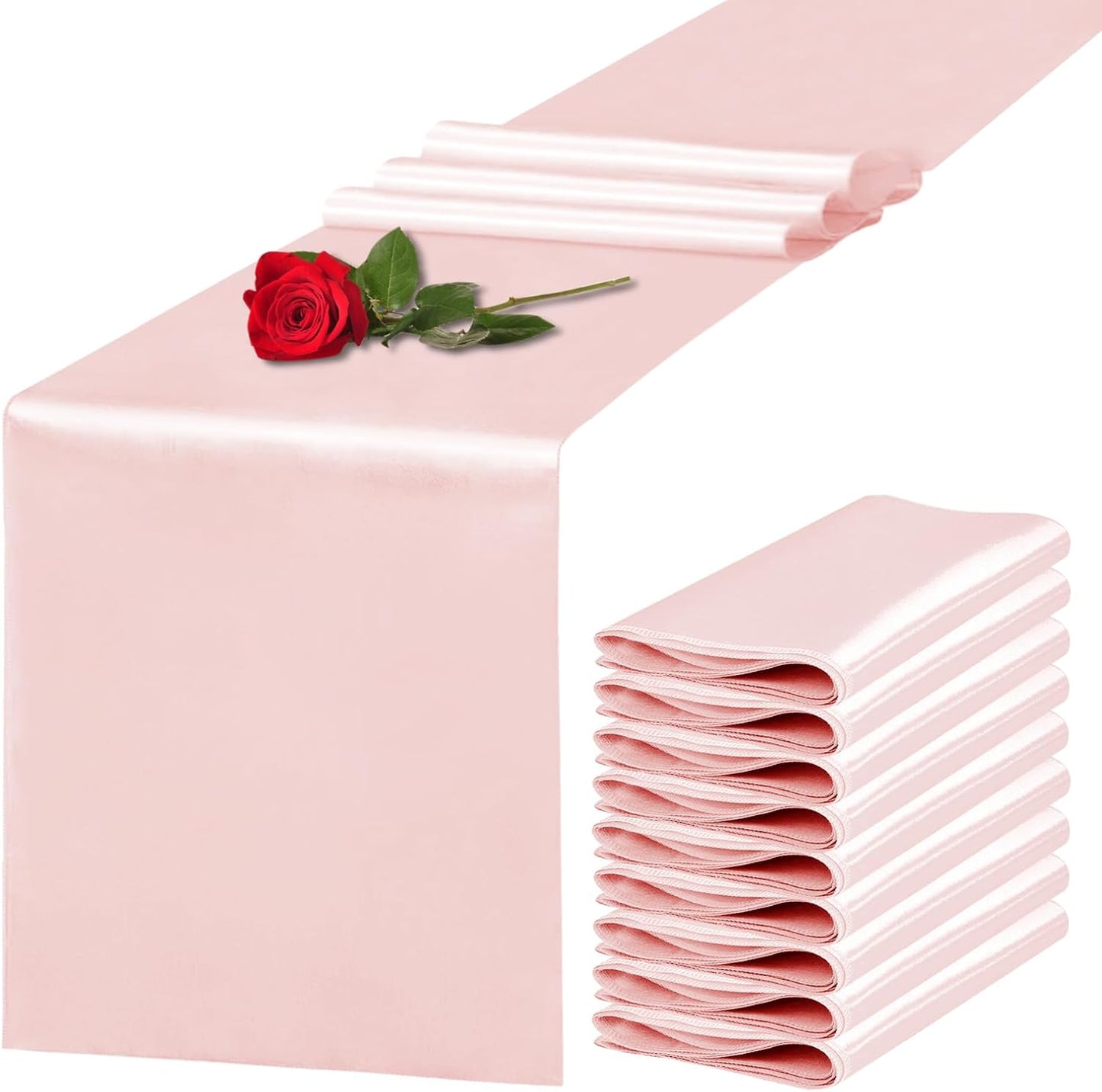 10 Pack Satin Table Runner 12 x 108 Inch Long Rose Gold Silk Table Runner for Wedding Party Banquet Birthday Decoration