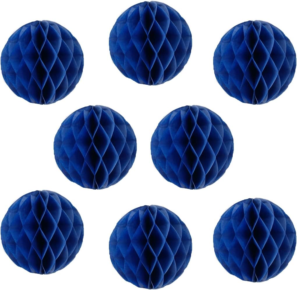 8pcs 10 inch Paper Honeycomb Balls Decorative Tissue Pom Poms Flower Art Hanging Balls for Birthday Wedding Nursery Baby Shower Home Decor (10inch, Royal Blue)