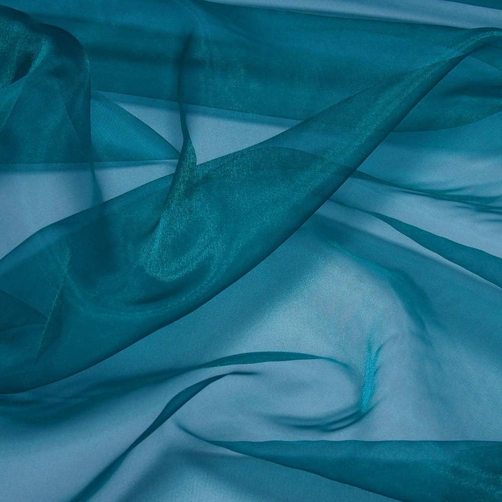 VDS Dark Teal Organza Fabric, 15 Yards Continuous, 45” Wide, Wedding Party Decoration Iridescent Crystal Sheer Shiny Organza Tulle Bridal Dress DIY Crafts Costume Sewing Backdrop Arch Cloth
