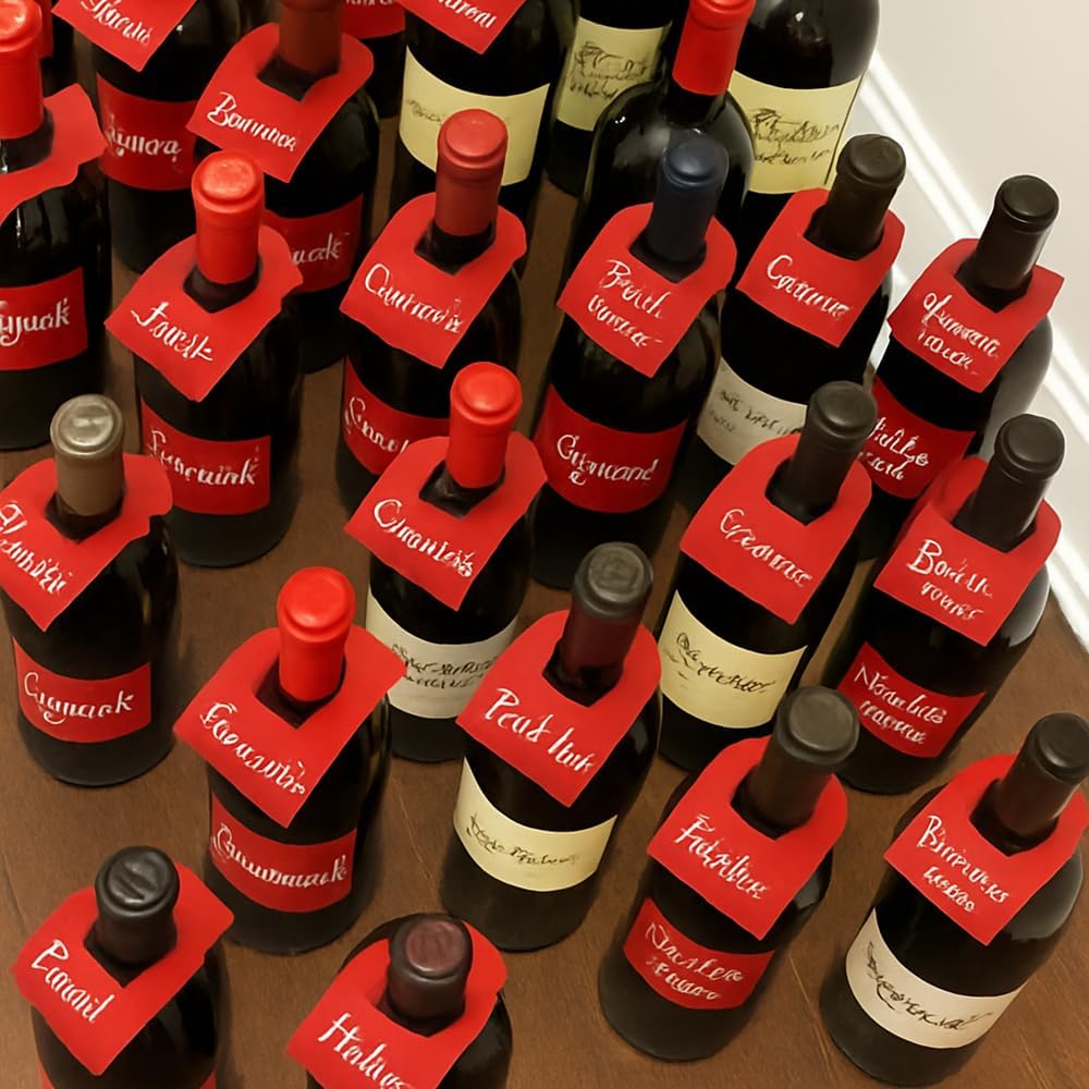 100 PCS Wine Bottle Tags –Paper Hanging Cellar Labels for Bottle Neck, Double-Sided Writable Gift Tags for Wine Racks, Champagne & Homebrew Organization (Red)