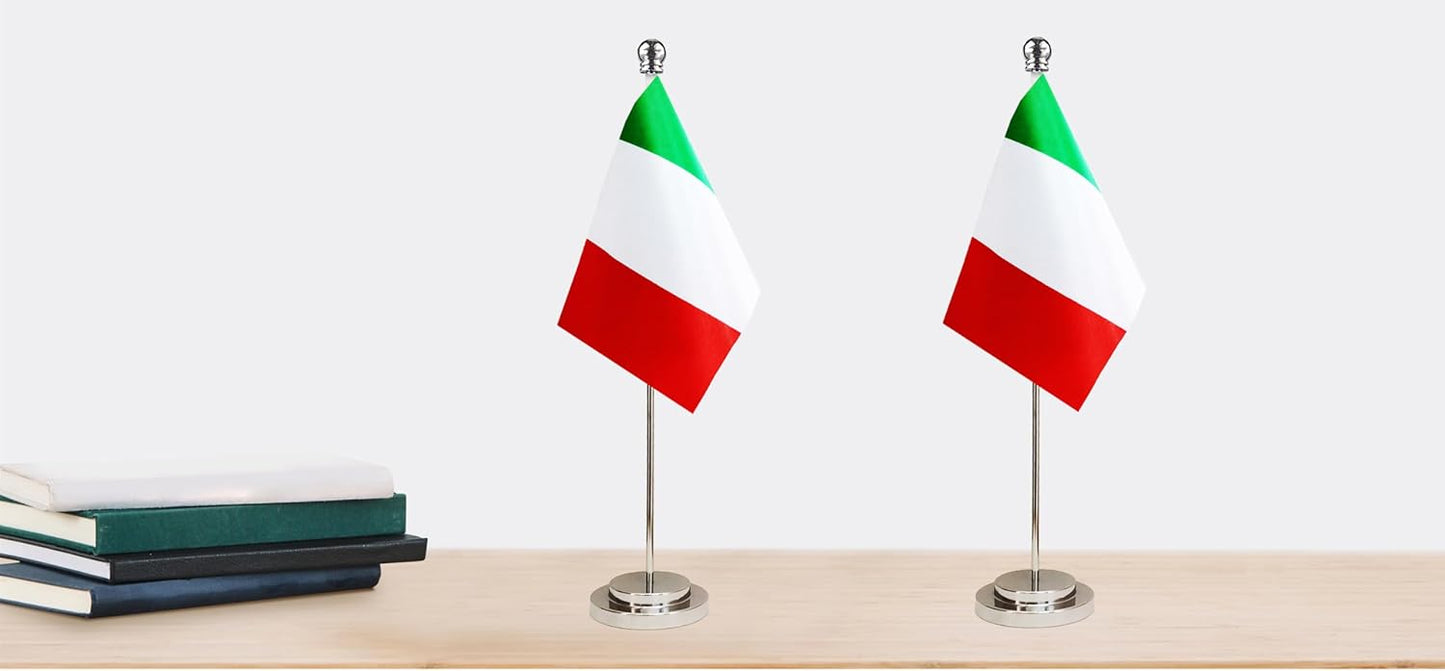 Italy Italian Deluxe Desk Flag Set Small Mini Miniature Italy Italian Table Desktop Flags,Festival Events Celebration,Office Decoration-2 Pack