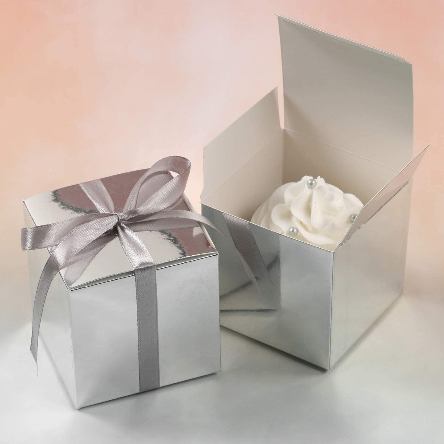 COTOPHER 25pcs Wedding Favor Boxes, Paper Gift Boxes 3x3x3 Inches Small Gift Boxes with Ribbons Small Boxes for Gifts, Crafting, Cupcake, Candy, Bridesmaid Proposal Boxes