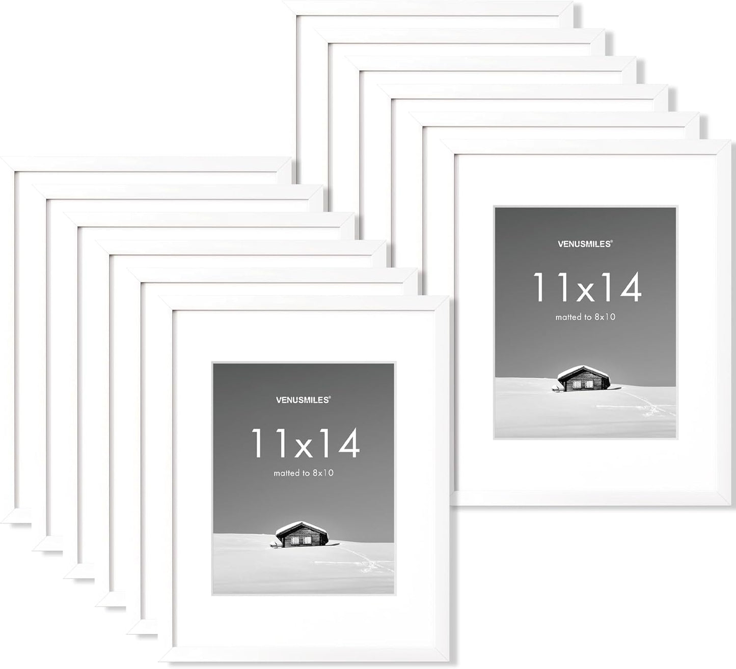 11x14 inch Picture Frame, 11x14 Photo Frames with 8x10 Removable Mat - High Definition Plexiglass - Vertical and Horizontal Display - Wall Hanging Frame - White, 12 Pack