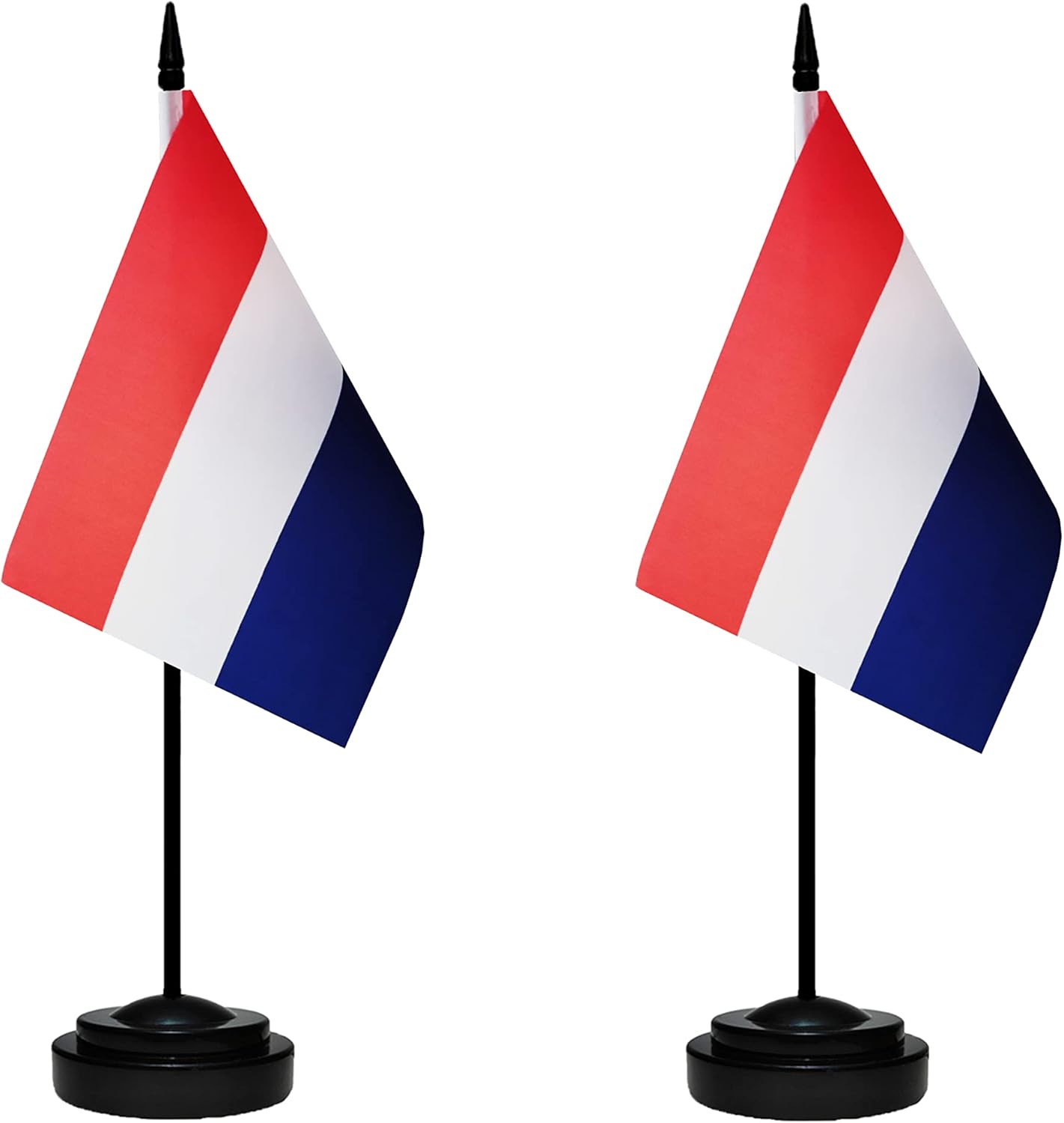 Netherlands Dutch Deluxe Desk Flag Set, Small Mini Miniature Netherlands Dutch Table Desktop Flags With Solid Pole, Black Base and Spear Top(2 Pack)