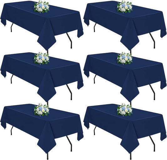 Navy Blue 6 Pack Polyester Table Cloth 60 x 102 Inch, Rectangle Tablecloths for 6 Foot Tables Washable Table Cloth for Party Wedding