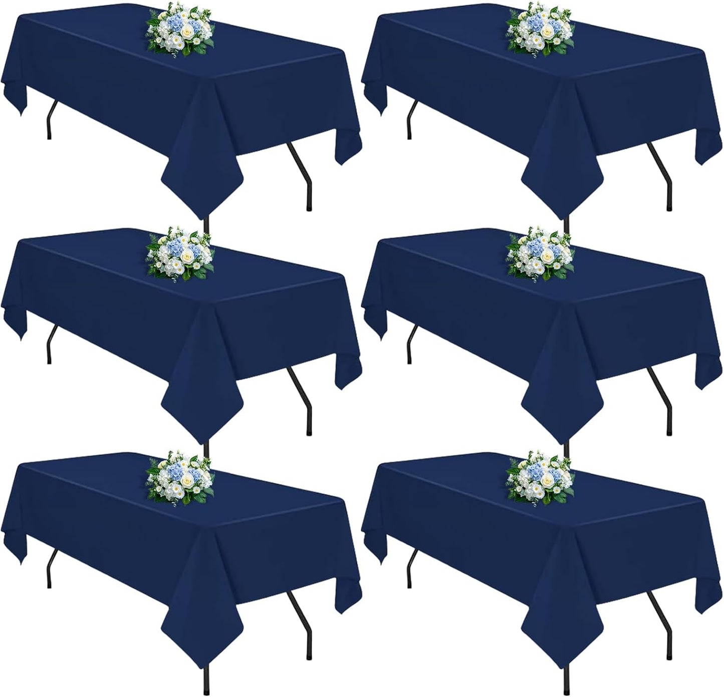 Navy Blue 6 Pack Polyester Table Cloth 60 x 126 Inch, Rectangle Tablecloths for 6 Foot Tables Washable Table Cloth for Party Wedding