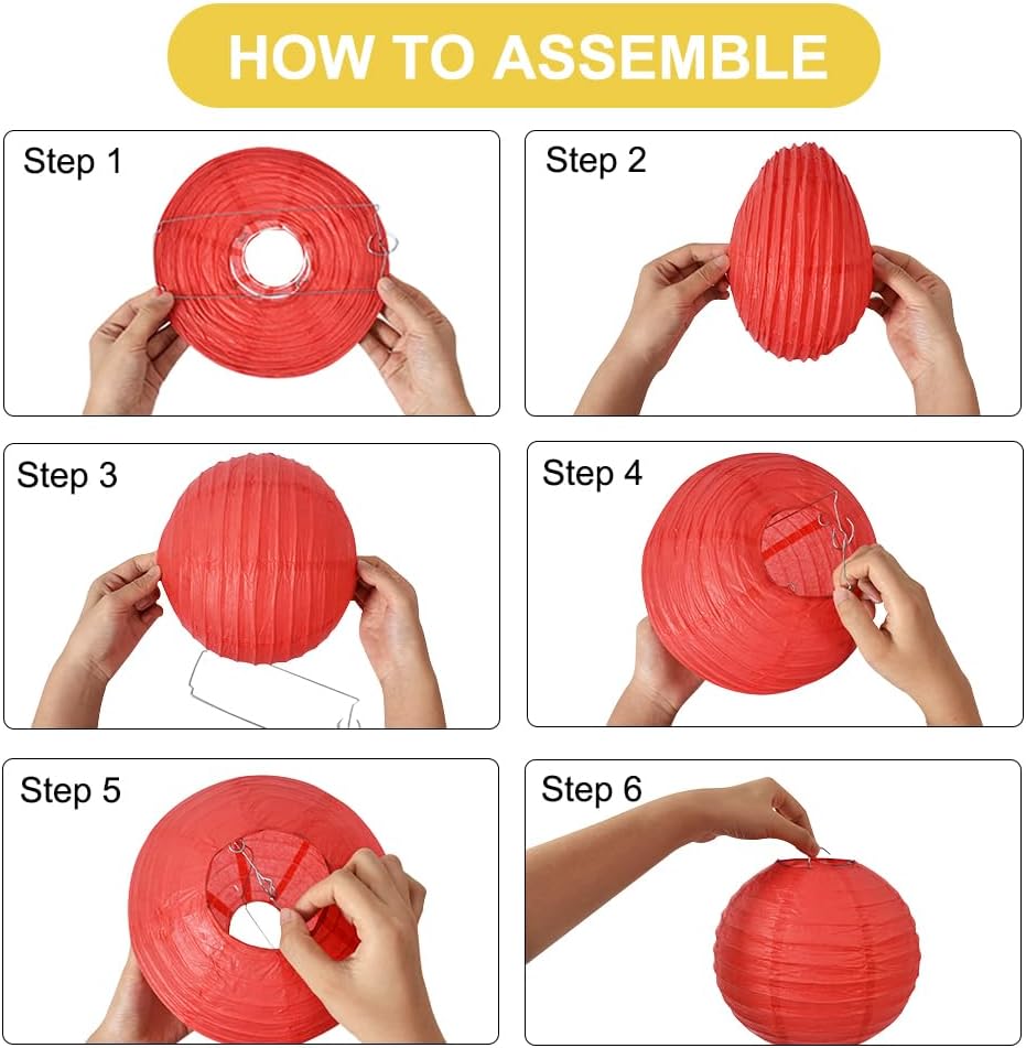 BEISHIDA 12-Inch Yellow Round Paper Lanterns Decorative Hanging Asia Chinese Japanese Paper Lanterns Lamp for Birthday Halloween Wedding Baby Bridal Shower Fall Home Decor Party Decoration（6 Packs）