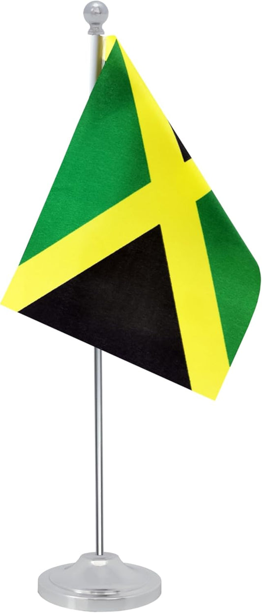 Jamaica Desk Flag, Jamaican Table Office Flag with Metal Pole and Stand Base, International Country Flags, Festival Event Celebration, Classroom Meeting Desktop Decor (Jamaica)