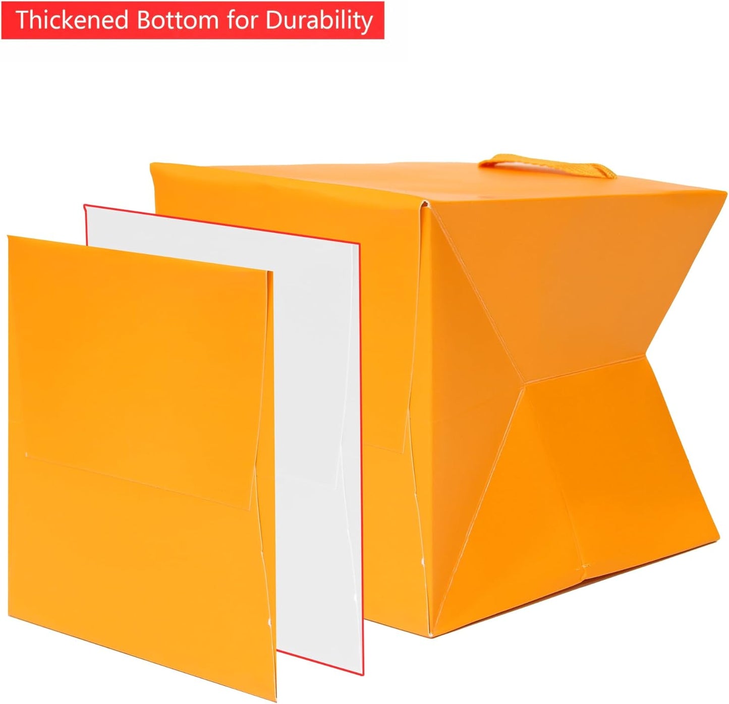Orange Square Kraft Paper Bags with Handles - Large Square Bottom Gift Box for Party Favor, Birthday Gift Bags (Orange, 10 x 10 x 10 in, 10 CT)