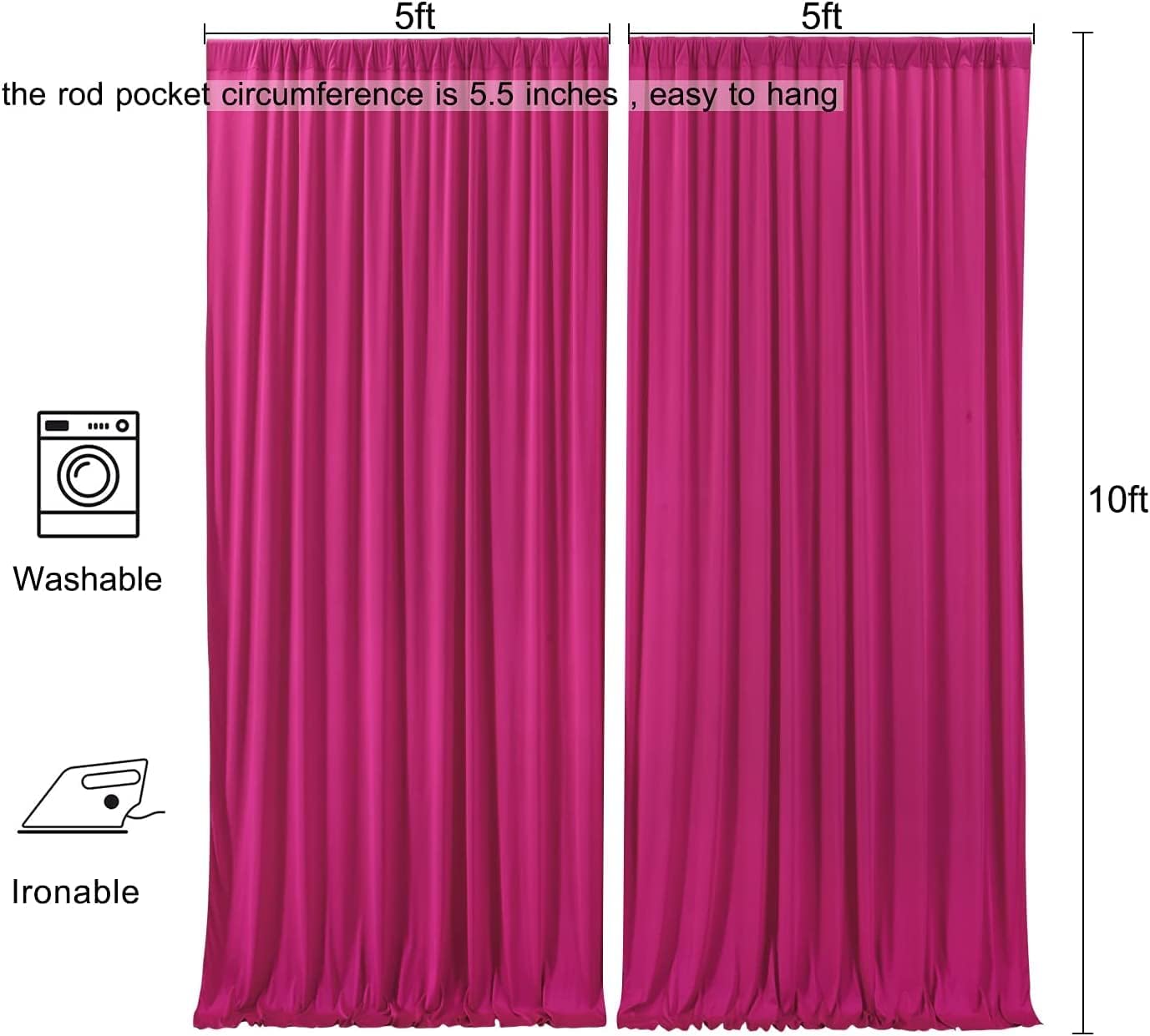AK TRADING CO. 10 feet x 10 feet Polyester Backdrop Drapes Curtains Panels with Rod Pockets - Wedding Ceremony Party Home Window Decorations - Fuchsia