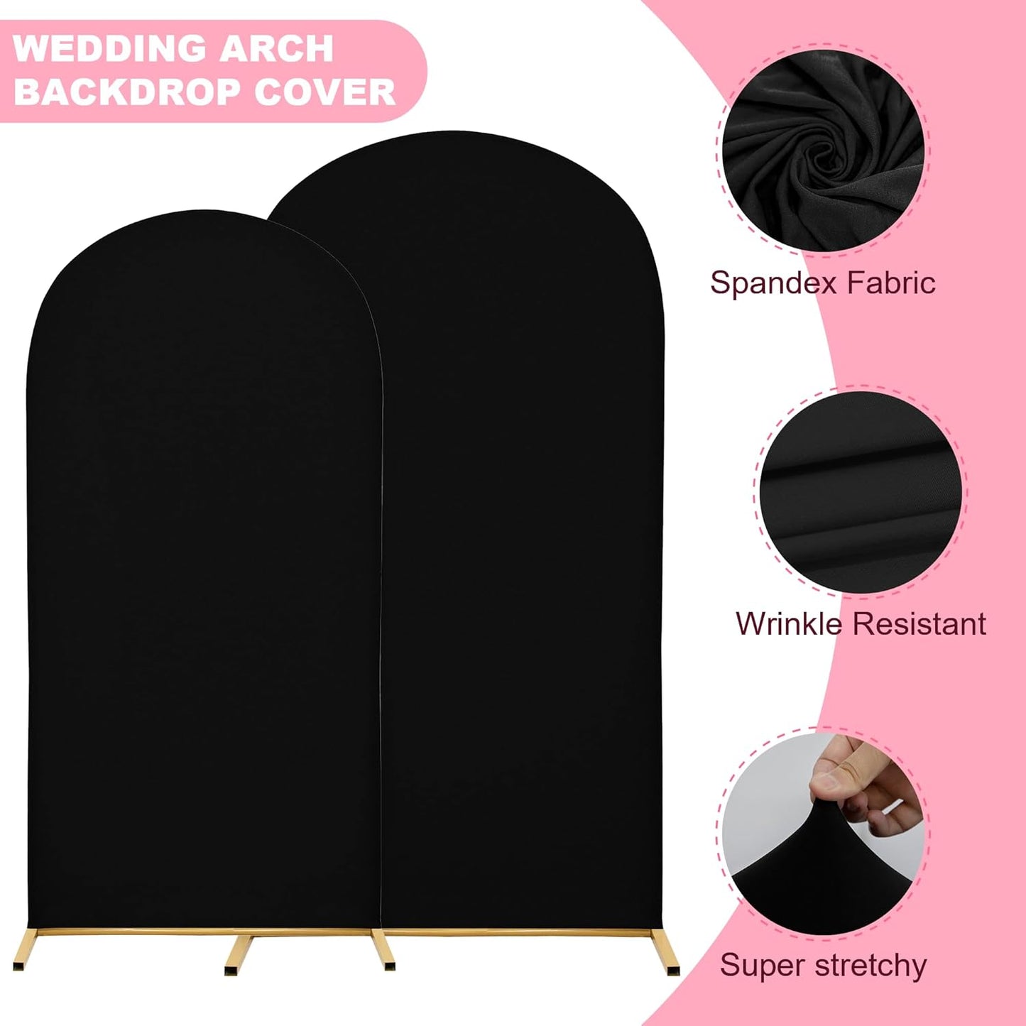 6.6FT Wedding Arch Covers Arch Backdrop Cover Arch Stand Covers Set Arch Cover Spandex Fabric Stretchy Backdrop for Wedding Birthday Party Decoration Baby Shower (Black, Cover Only)