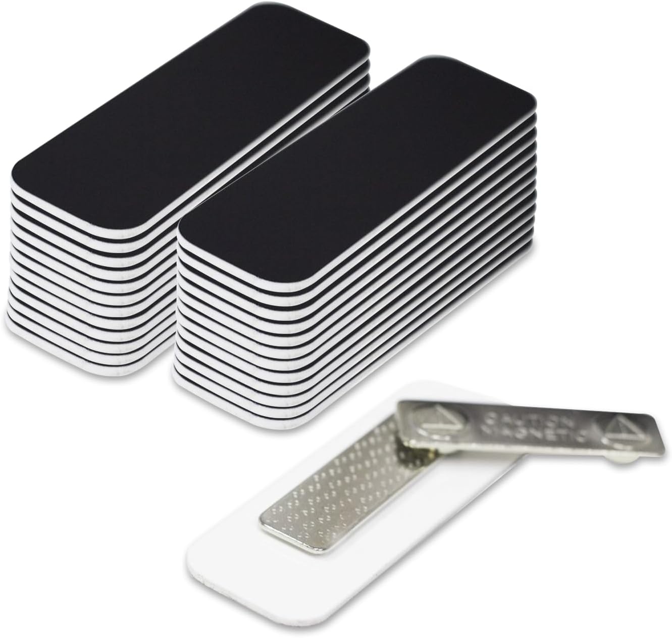 Black Name Tag Blanks – 25 Pack, 1" x 3", Round Corners, DIY Engravable Plastic Badges with Magnetic Backing – All Quality Badges