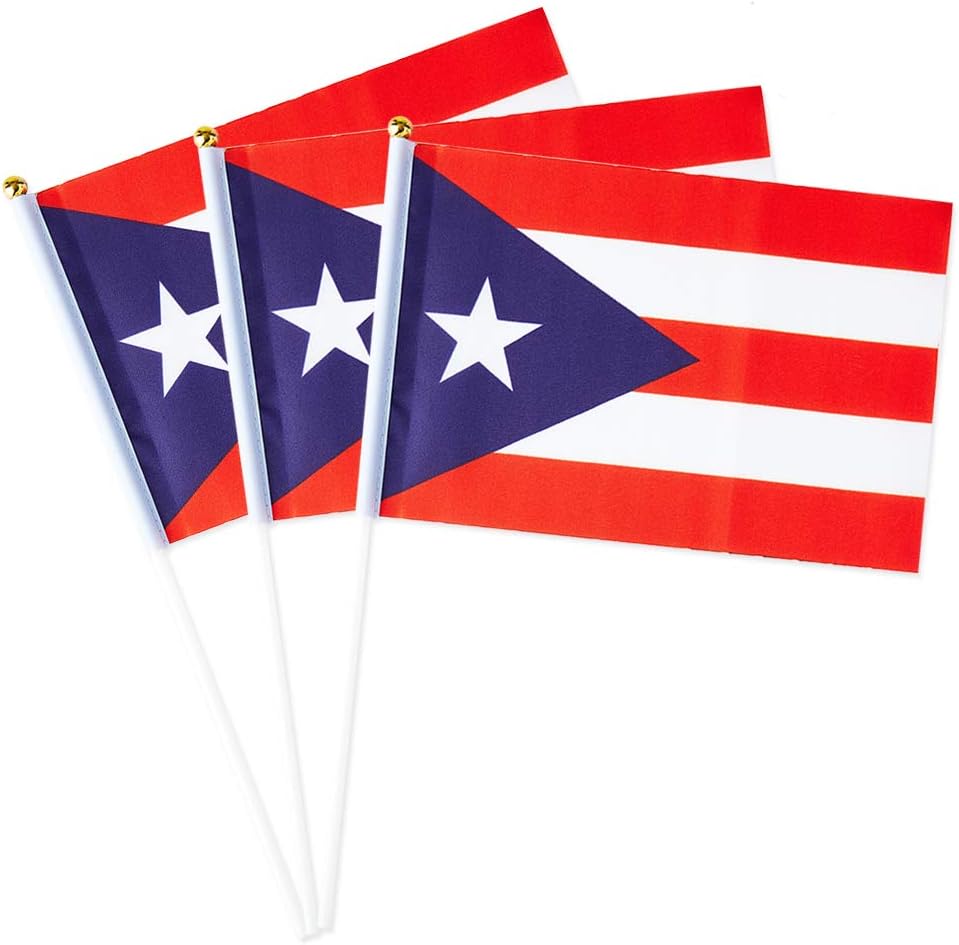 Puerto Rico Flag Puerto Rican Flag, Small Mini Handheld Puerto Rico Flags on Stick, Ideal for Party Parades Sports Events Patriotic Festival Decorations