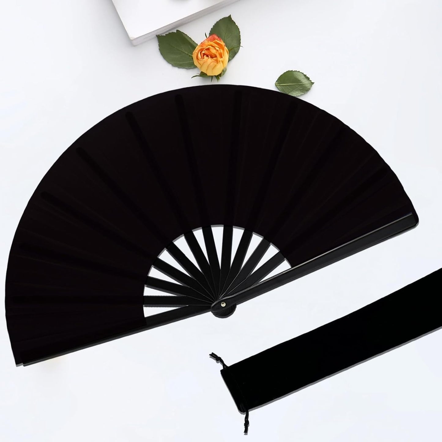 13inch Large Rave Fan Popping Clacking Fans for Line Dancing,Hand Fans for Women Foldable,Boots on The Ground Fan,Portable for Outdoor,Wedding,Party,Decoration (4pcs Black)
