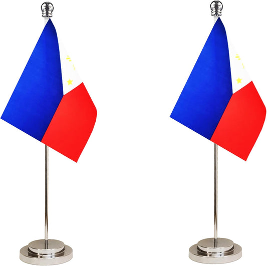 Philippines Filipino Deluxe Desk Flag Set Small Mini Miniature Philippines Filipino Table Desktop Flags,Festival Events Celebration,Office Decoration-2 Pack