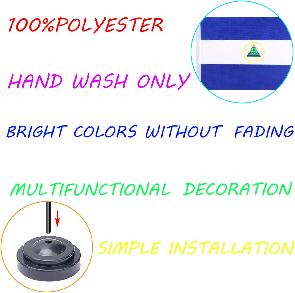 WXTWK 2 Pack Nicaragua Flag Nicaragua Deluxe Desk Flag Set - Mini Small Nicaraguans Table Office Flags with Black 12" Solid Pole Stand Base Classroom Meeting Desktop Decorations