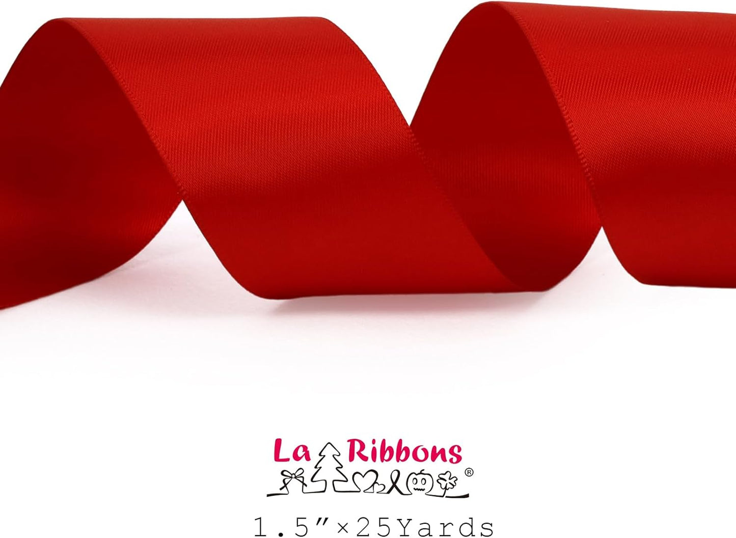 LaRibbons 1 1/2 Inch 25 Yard Double Faced Satin Ribbon,Red Satin Craft Fabric Ribbon for Gift Wrapping Floral Bouquets Wedding Party Decoration