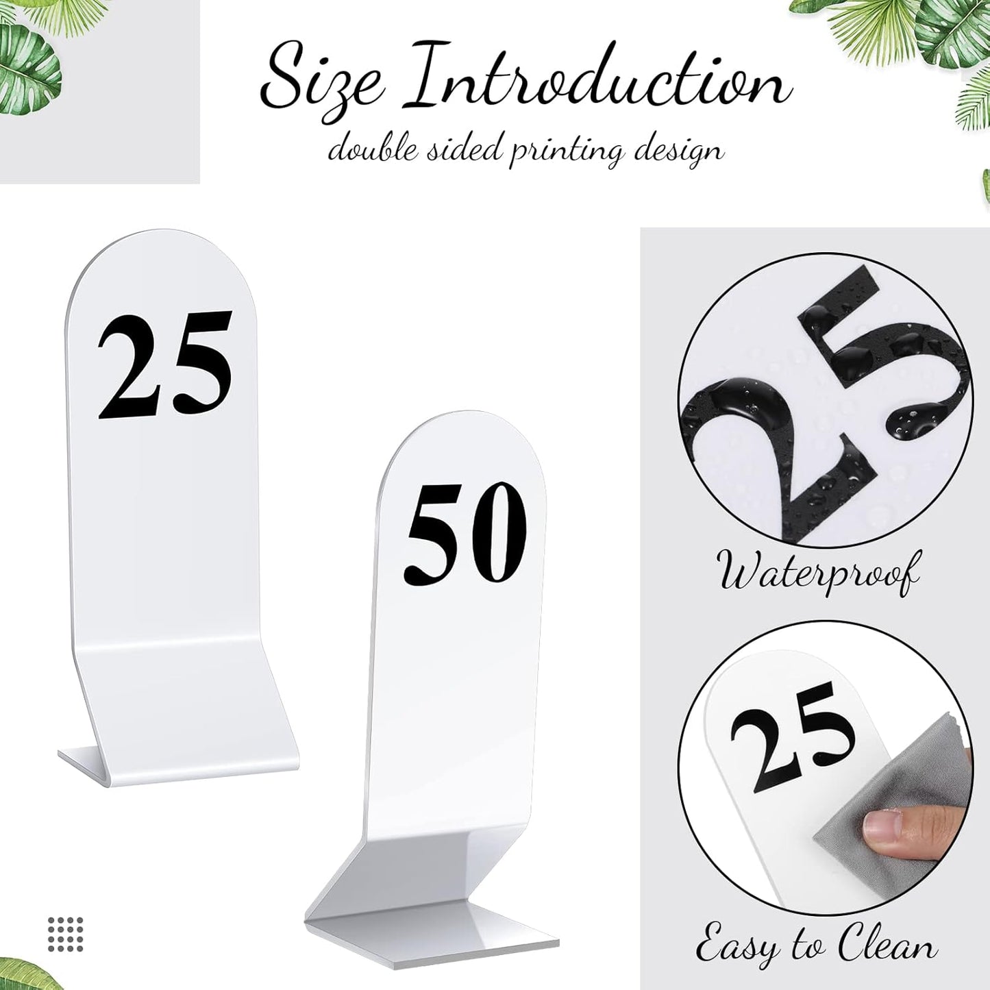 Remerry 50 Pcs Table Numbers 1-50 Acrylic Double Sided Number Cards Acrylic Tent Table Holders Tent Cards Wedding for Restaurant, 2.36 x 6.3 Inch (White)