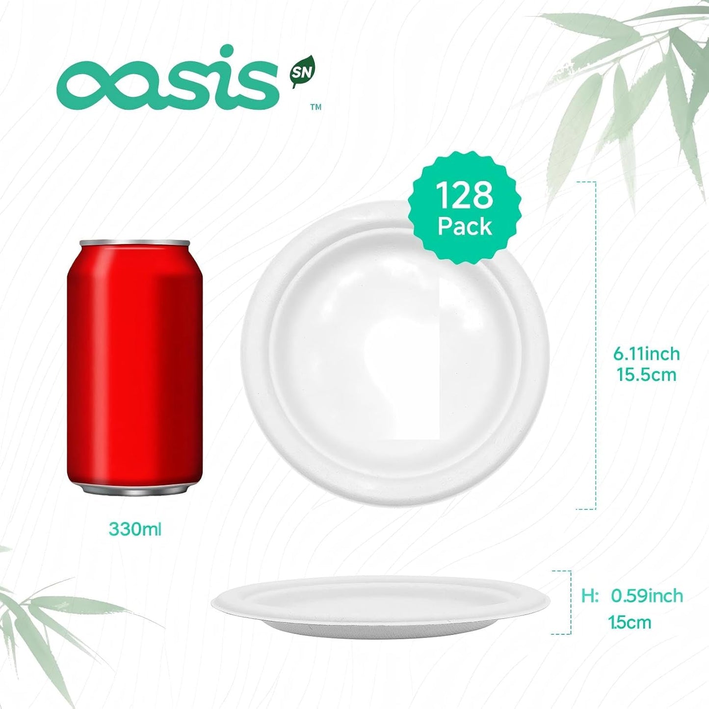 𝟔 𝐈𝐧𝐜𝐡, 𝟏𝟐𝟖-𝐏𝐚𝐜𝐤 Compostable Paper Plates, Heavy-Duty Biodegradable Disposable Dish Made from Bagasse, Perfeck for Snacks, Desserts, Party, Wedding and More (White)