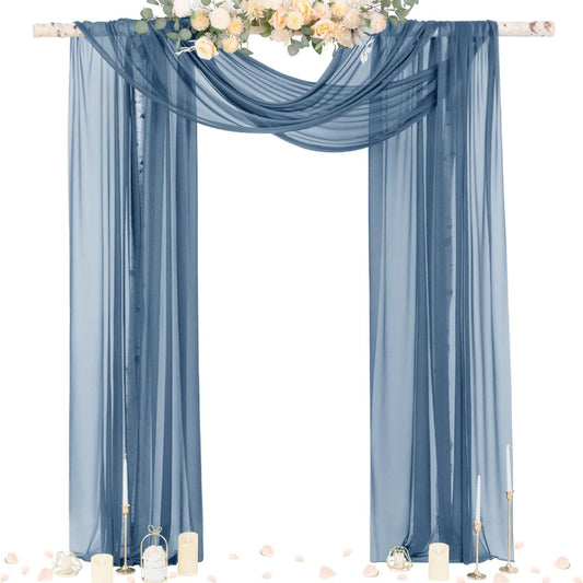 Socomi Wedding Arch Draping Fabric 29" x 20Ft 1 Panel Dusty Blue Sheer Outdoor Curtain Drapes Extra Long for Bridal Baby Shower Ceremony Birthday Party Decor