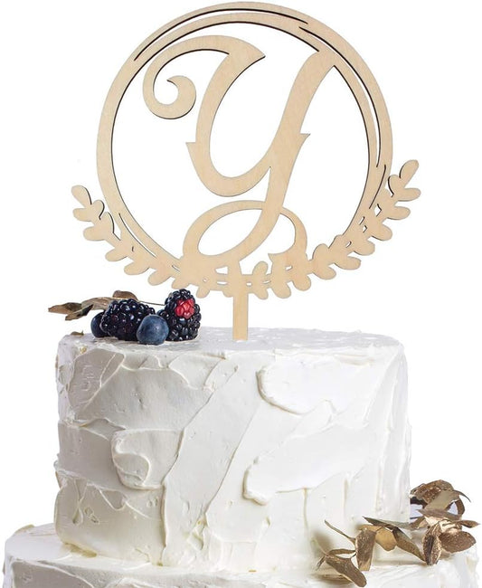 LINGTEER Personalized Inital Letter Y Wooden Cake Topper Perfect for Birthday Rustic Wedding Anniversary Keepsake Party Decoration