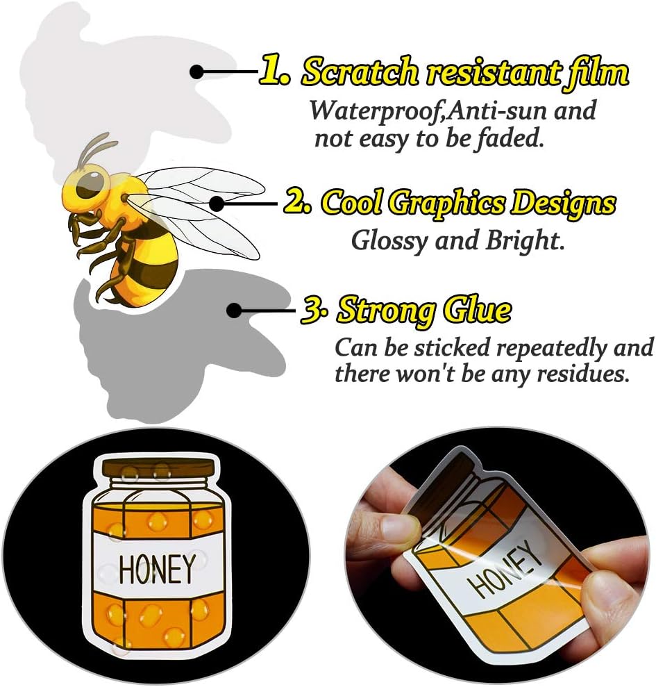 QTL Stickers for Kids Bee Stickers Laptop Stickers for Teens Girls Boys Honey Bee Stickers for Water Bottle Waterproof Stickers Cute Stickers 50Pcs