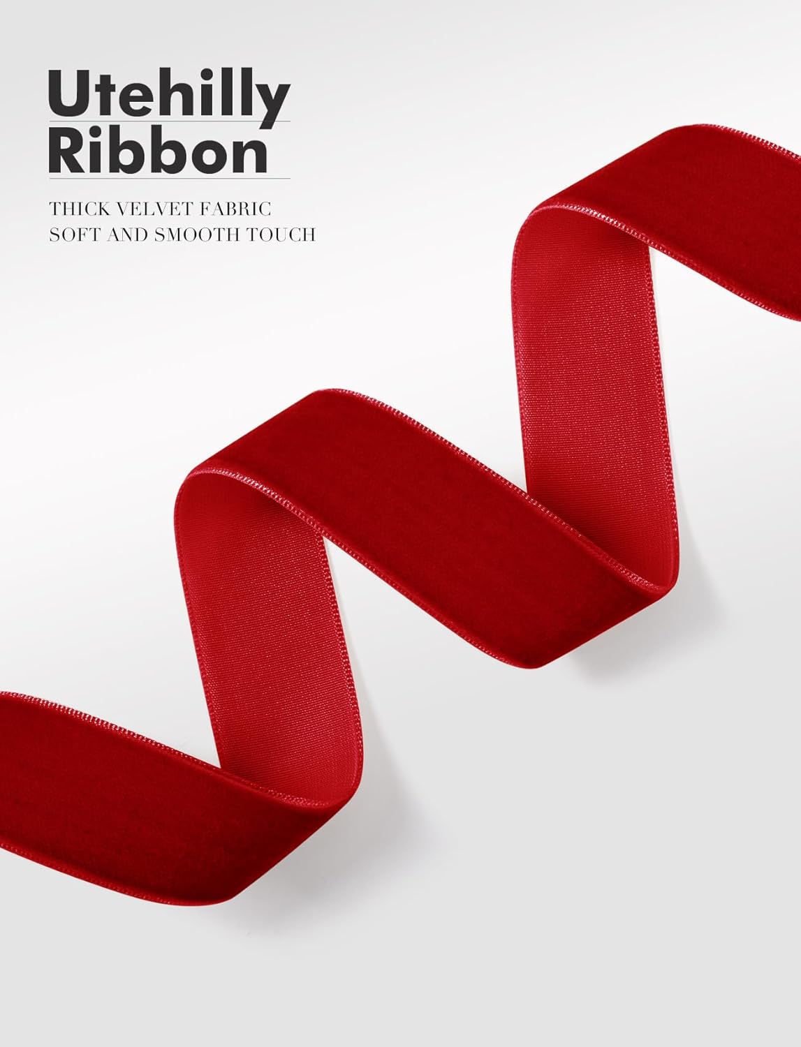 Red Christmas Velvet Ribbon for Tree, Gift Wrapping, Flower Bouquet, Wreath Decorations, Bow Making 3/8'', 25 Yards