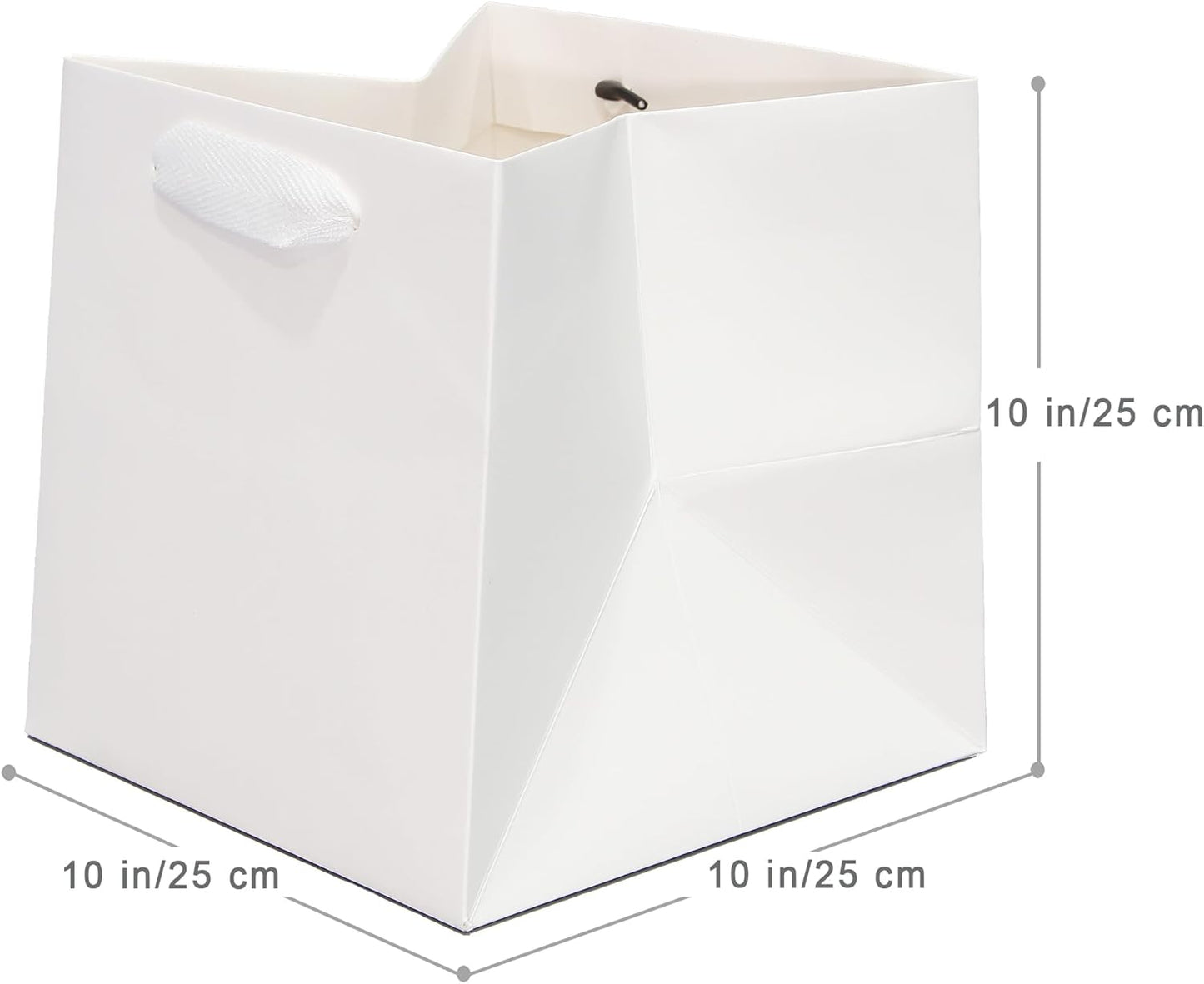 10 in Square Gift Box Large White Paper Gift Bag Square Bottom Paper Bags with Handles for Wedding Baby Shower Birthday Party (White, 10 x 10 x 10 in, 10 CT)