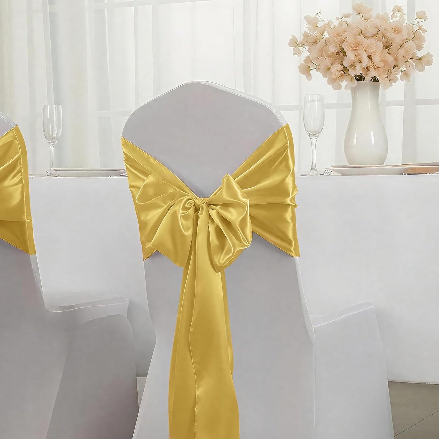 SHEJIZE 2 Pack Light Gold Satin Table Runner 12x108 Inches Long, Bright Silky Smooth Satin Table Runner Table Decor for Wedding Banquet Christmas Prom Event Birthday Party