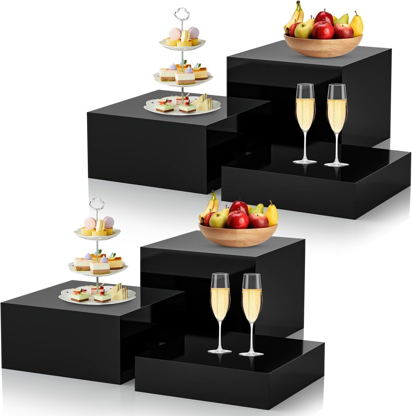 6Pcs Black Buffet Risers Acrylic Boxes Display Food Risers for Buffet Table Platter Parties Weddings Catering Dessert Collectibles Figures Show ( 6''x7''x8'')