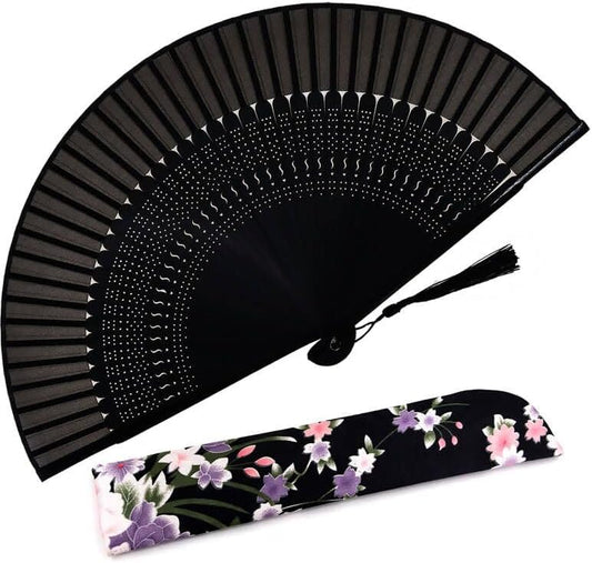 Amajiji Charming Elegant Modern Woman Handmade Bamboo Silk 8.27" (21cm) Folding Pocket Purse Hand Fan (CZT-07)