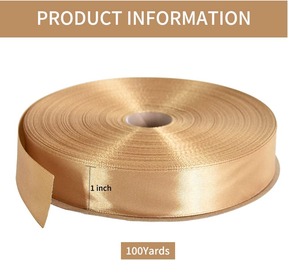TONIFUL 1 Inch x 100yds Gold Satin Ribbon, Thin Solid Color Satin Ribbon for Gift Wrapping, Crafts, Hair Bows Making, Wedding Party Decoration, Invitation Cards, Floral Bouquets, Christmas