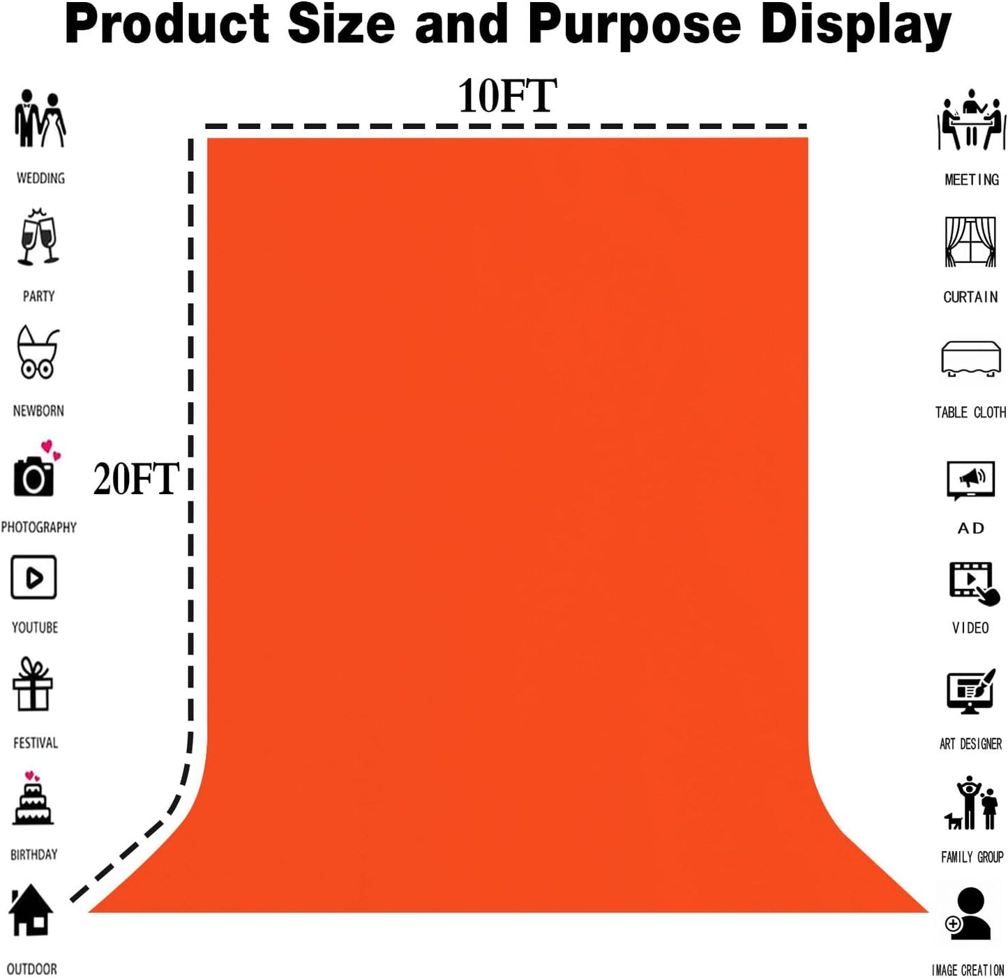 10x20FT Large Orange Screen Backdrop for Photography Solid Color Photoshoot Background High Density Portrait Screen for TV Recording Photo Video Studio Art Props