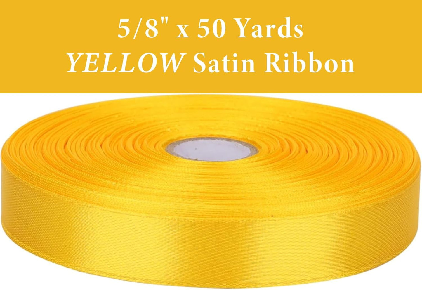 5/8" x 50 Yards Yellow Satin Ribbon Single Faced Fabric Ribbons for Gift Wrapping, Crafting, Bows Making, Sewing, Wedding, Home Decor