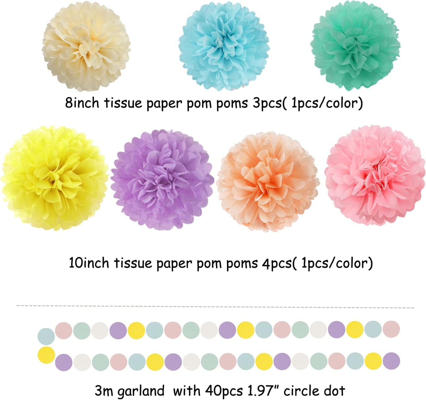 Pastel Rainbow Party-Decorations Supplies Streamers-Garland - 29pcs Baby Shower Birthday Wedding Tissue Pom Poms,Tassel Banner Backdrop Decor Bunting Lasting Surprise