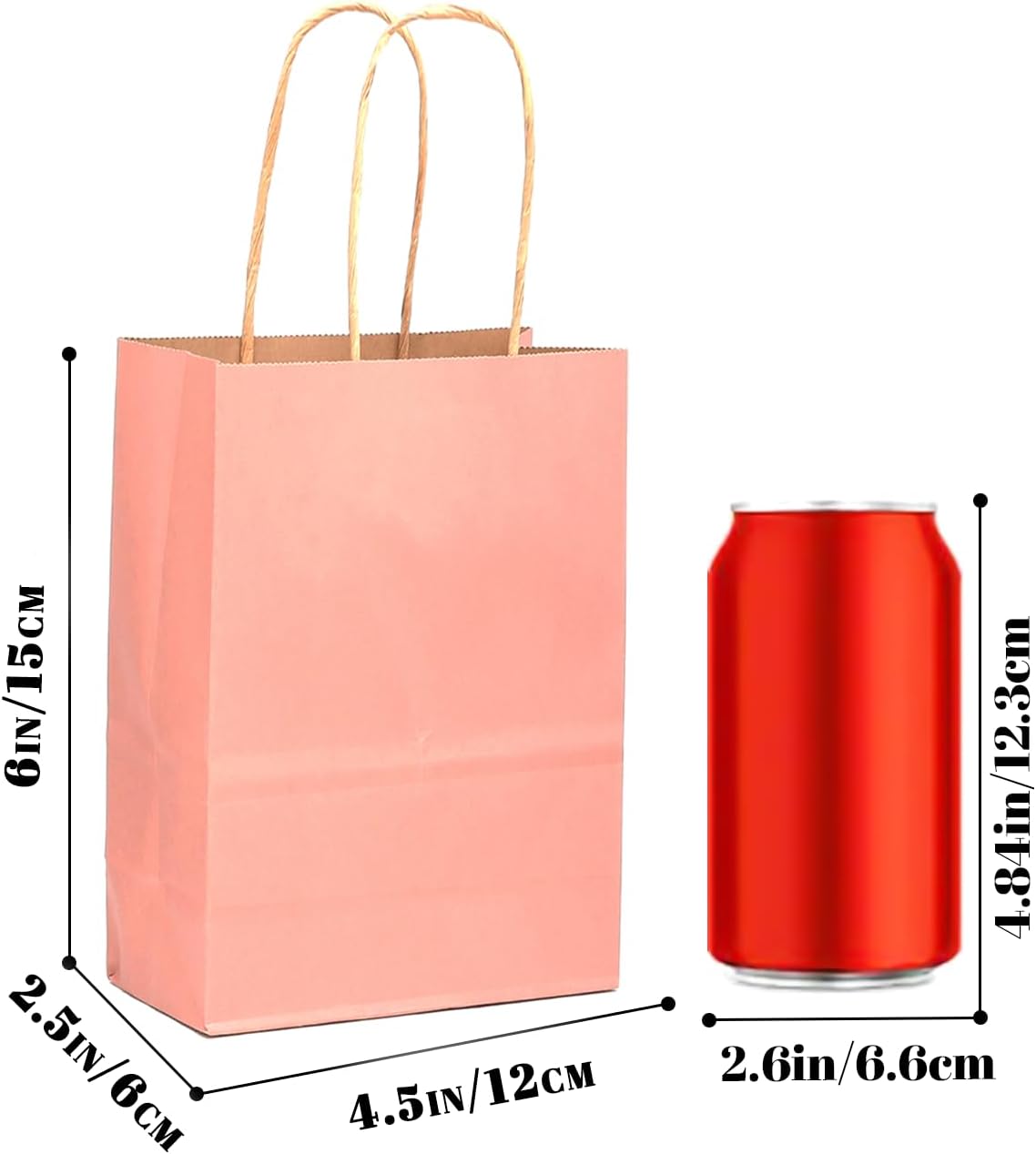 qiqee 24 Pcs Bright Pink Mini Paper Gift Bags with Handles 6"x4.5"x2.5" Small Brown Kraft Party Favor Bags Treat Bags Multiple Uses (Mini size)